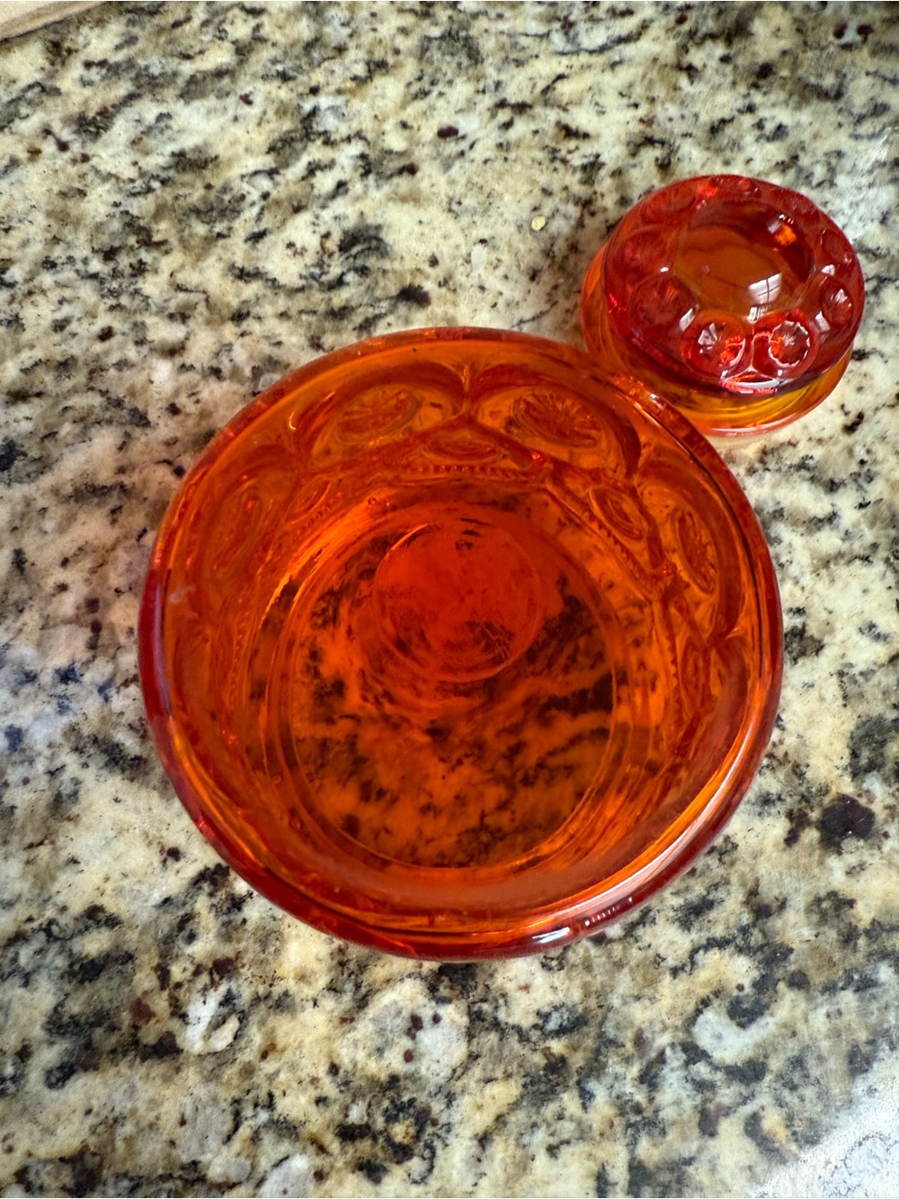 Orange Glass Storage Jar with Lid - Decorative Kitchen Canister - Picture 3 of 7